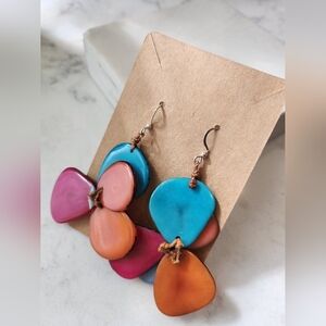 Colorful Dangle Shell And Leather Earrings